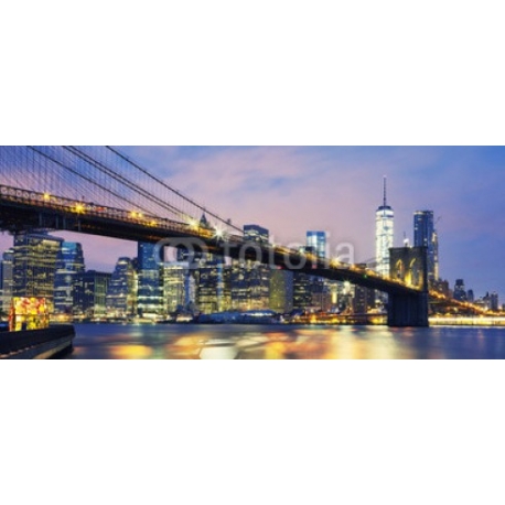 Brooklyn Bridge at dusk, 80x34, Lienzo, Bastidor de Madera de 3,6 cm., Original, Todo color