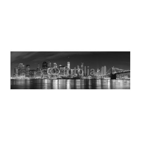 Black and white New York City at night panoramic picture, USA., 94x30, Papel Pared, , Original, Todo color