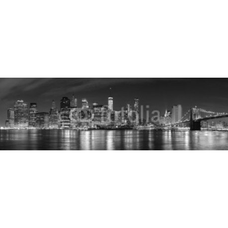 Black and white New York City at night panoramic picture, USA., 137x44, Vinilo Adhesivo, , Original, Todo color