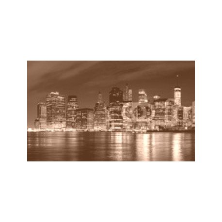 Black and white New York City at night panoramic picture, USA., 450x270, Papel Pared, Acabado LISO, Original, Sepia