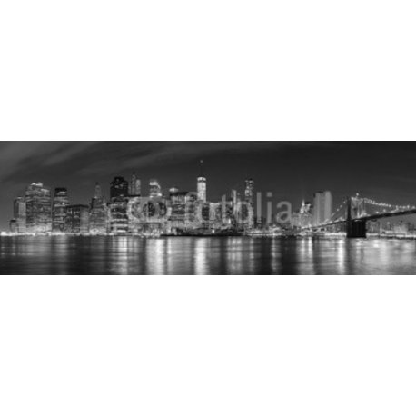 Black and white New York City at night panoramic picture, USA., 105x34, Vinilo Adhesivo, , Original, Todo color