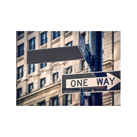 Blank sign and one way roadsign in New York City, USA, 70x50, Cartón Pluma, 5MM, Original, Todo color