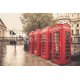 Vintage style red telephone booths on rainy street in London, 300x200, Papel Pared, Acabado ARENADO, Original, Todo color