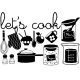Vinilo cocina cacharros let´s cook, 80x56, Vinilo Autoadhesivo, Colores Especiales, Original, Arenado Plata (Cristales)-