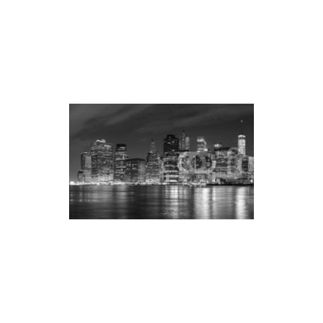 Black and white New York City at night panoramic picture, USA., 400x250, Papel Pared, Acabado LISO, Original, Blanco y negro