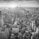New York city skyline, sunrise in background., 70x70, Forex (PVC), Forex (PVC) 3 mm. , Original, Blanco y negro
