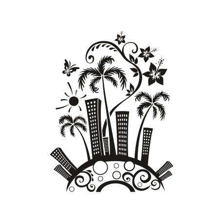 Vinilo ciudad tropical, 80x104, Vinilo Autoadhesivo, Mate, Original, Blanco-