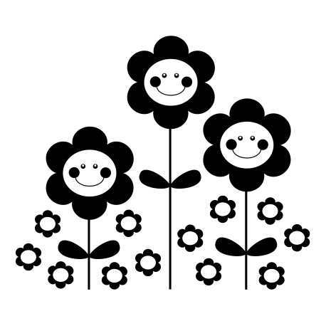 Vinilo margaritas sonrientes, 45x38, Vinilo Autoadhesivo, Mate, Original, Negro-