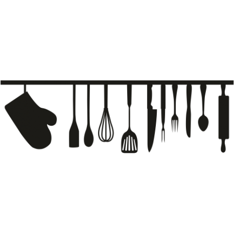 Vinilo utensillos cocina, 100x30, Vinilo Autoadhesivo, Mate, Original, Negro-