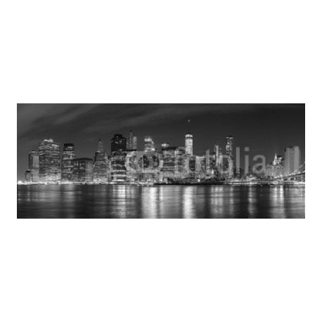 Black and white New York City at night panoramic picture, USA., 500x200, Vinilo Adhesivo, Suelo antideslizante (suelo o lugares expuestos a abrasión), Original, Todo color