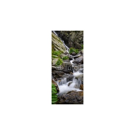 Waterfall and rocks covered with moss in the forest, 130x300, Vinilo Adhesivo, Sin Laminado (3 años garantía en exterior/interior), Original, Todo color