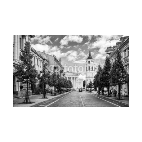 Gediminas Avenue and Cathedral square, Vilnius, Lithuania,, 390x240, Papel Fotográfico, Papel Poster 150 gr. (posters y mupis publicitarios), Original, Blanco y negro