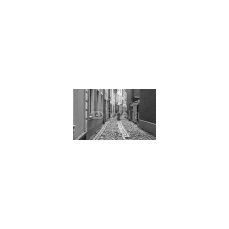 A narrow European street with paving stones in the old town in Riga on a summer sunny day, 390x240, Papel Fotográfico, Papel Poster 150 gr. (posters y mupis publicitarios), Original, Blanco y negro