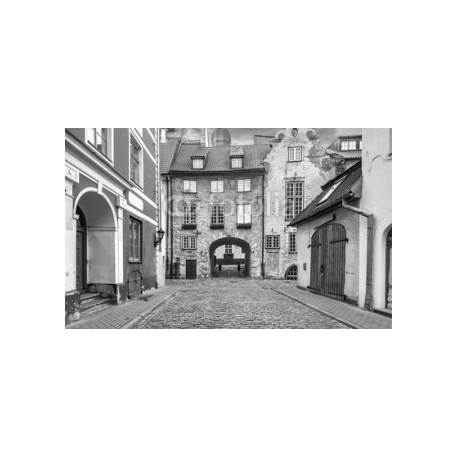 For tourists, medieval architecture of old Riga town can offer unforgettable atmosphere of the Middle Ages and unique Gothic architecture, 390x240, Papel Fotográfico, Papel Poster 150 gr. (posters y mupis publicitarios), Original, Blanco y negro