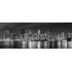 Black and white New York City at night panoramic picture, USA., 188x68, Papel Pared, Acabado LIENZO, Original, Todo color