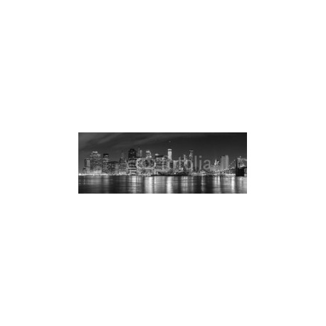 Black and white New York City at night panoramic picture, USA., 188x68, Papel Pared, Acabado LIENZO, Original, Todo color