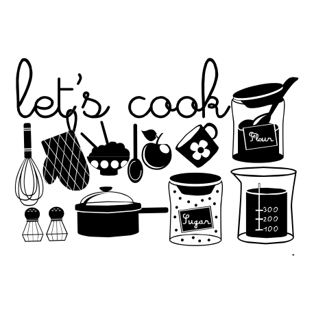 Vinilo cocina cacharros let´s cook, 120x84, Vinilo Plantilla, Mate, Original, Original-