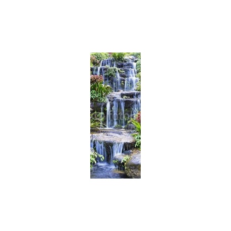 Artificial waterfall and statue at the garden, 64x159, Vinilo Adhesivo, Laminado Brillo (protección arañazos y rayos UVI), Original, Todo color