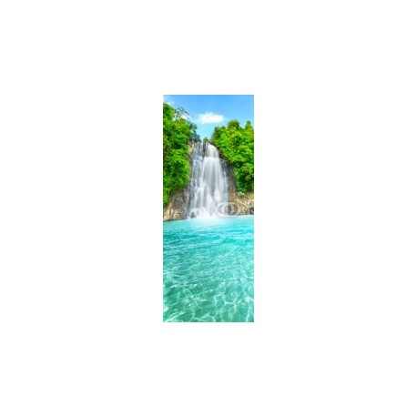 Lotus flower in waterfall pool, 64x159, Vinilo Adhesivo, Laminado Brillo (protección arañazos y rayos UVI), Original, Todo color