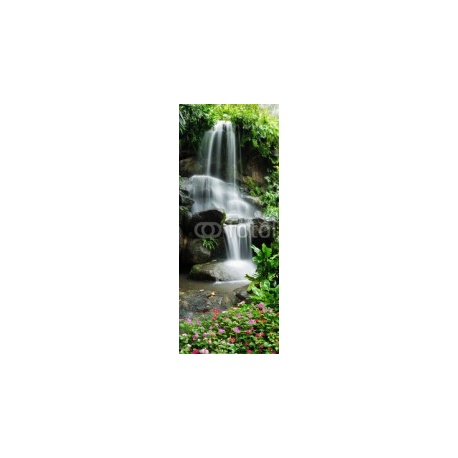 Beautiful waterfall in the garden, 64x159, Vinilo Adhesivo, Laminado Brillo (protección arañazos y rayos UVI), Original, Todo color
