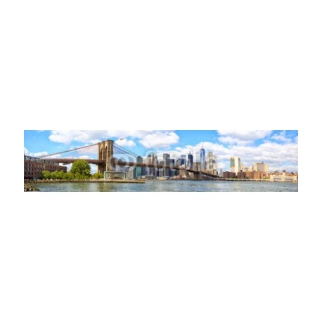 New York City Brooklyn Bridge panorama with Manhattan skyline, 149x34, Vinilo Adhesivo, Vinilo Cristal (montaje por interior y ver desde fuera), Original, Todo color