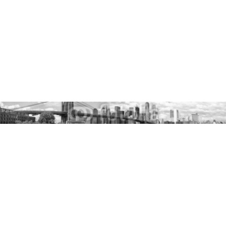New York City Brooklyn Bridge panorama with Manhattan skyline, 100x10, Vinilo Adhesivo, Sin Laminado (3 años garantía en exterior/interior), Original, Blanco y negro