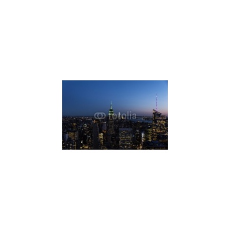 Night skyline of New York City., 112x74, Vinilo Adhesivo, Sin Laminado (3 años garantía en exterior/interior), Original, Todo color