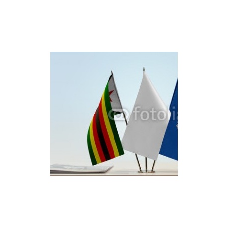 Flags of Zimbabwe and Melilla with a white flag in the middle, 79x77, Cartón Pluma, 5MM, Original, Todo color