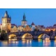 Famous Prague Landmarks - towers and bridge at night, 360x250, Papel Pared, Acabado LIENZO, Original, Todo color
