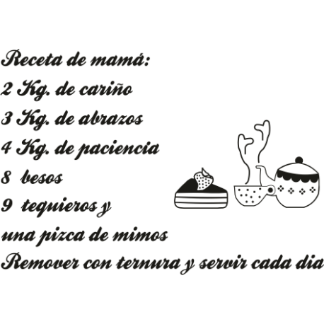 Vinilo la receta de mamá, 70x49, Vinilo Autoadhesivo, Mate, Original, Gris-