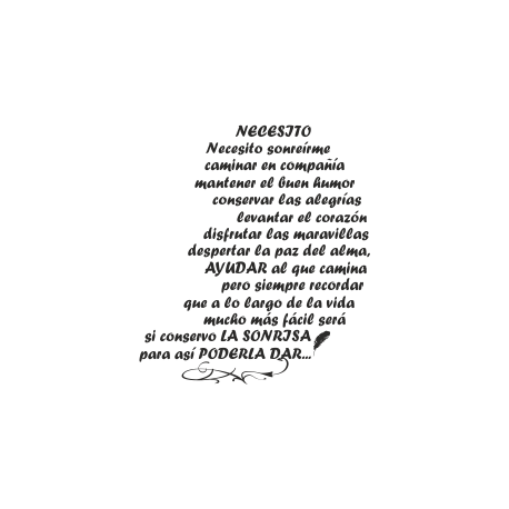 Vinilo necesito sonreírme, 100x113, Vinilo Autoadhesivo, Mate, Original, Negro-
