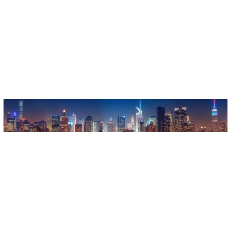 Panoramic view on Manhattan at night, New York, USA, 180x27, Vinilo Adhesivo, Laminado Brillo (protección arañazos y rayos UVI), Original, Todo color