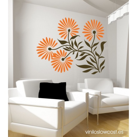 Vinilo flores Natasha 2 colores, 96x120, Vinilo Autoadhesivo, Mate Fotoluminiscente, Original, Colores: 1 Naranja- - 2 Verde Oscuro-