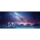 Camping in the mountains under the stars. A tent pitched up and glowing under the milky way. Photo composite., 280x120, Vinilo Adhesivo, Laminado Mate (protección arañazos y rayos UVI), Original, Todo color
