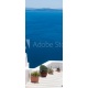 Potted Plants On Steps Against Sea At Santorini, 95x226, Vinilo Adhesivo, Sin Laminado (3 años garantía en exterior/interior), Original, Todo color