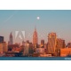 Amazing skyline of New York City with contemporary architecture under night sky with full moon, 84x60, Lona, Lona opaca, Original, Todo color