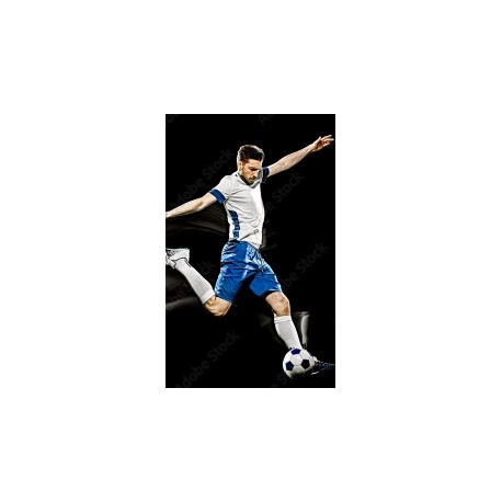one caucasian soccer player man isolated on black background with light painting speed effect, 85x137, Papel Pared, Acabado LIENZO, Original, Todo color