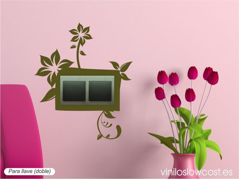 Vinilo enchufe floral doble